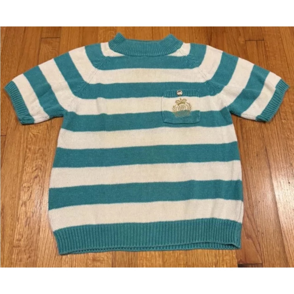 Picket and Post Teal And White Stripe Top Size Medium